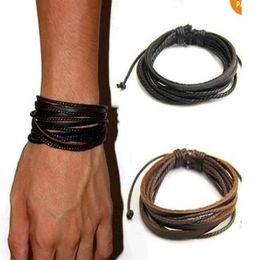 High quality Genuine Leather Bracelets Wrap Multilayer Braided charm Rope Fashion Men Women handmade Jewellery New 30pcs283c