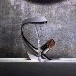 Bathroom Sink Faucets Waterfall Basin Faucet All Copper Single-hole Stream Cold Water Mixer Wash Tap For