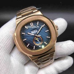 selling luxury nautilus watch 40mm rose gold stainless steel blue face hard automatic mechanical mens watch 2366