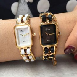 New Arrival Gold Watch Women Dress Luxurys Stainless Steel Chain With Leather Fashion Lady Bracelet Quartz Wristwatches2861