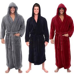 Fashion Casual Mens Bathrobes Flannel Robe Hooded Long Sleeve Couple Men Woman Robe Plush Shawl Kimono Warm Male Bathrobe Coat236H