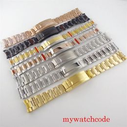 Watch Bands 20mm Width 904L Oyster Stainless Steel Bracelet Black PVD Gold Plated Deployment Buckle Wristwatch Parts Hele22281i