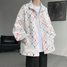 Men's Jackets Hollow Out Jacket Men Oversized Colorful Plaid Streetwear Hip-hop Loose Bomber Mens Lapel Hole Patch