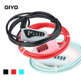 Bike Locks GIYO 2 Meters Bicycle Cable Lock Bike Lock Anti-Theft 4 Digit Code Helmet Wire Lock For Motorcycle MTB Road Bike 3 Colors 231005