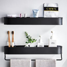 Bathroom Shelves Bathroom Shelf Rack Wall Mounted Shelves Bath Towel Holder Black Shower Storage Basket Kitchen Organiser Bathroom Accessories 230927