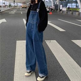 Women's Jumpsuits Rompers MEXZT Women Denim Overalls Vintage Streetwear Loose Jumpsuit Korean Straight Wide Leg Pants Casual Jeans All Match TrousersL231005