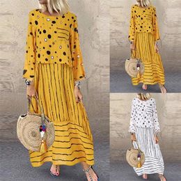 Casual Dresses Echoine Women Long Maxi Polka Dot Large Loose Fake Two-piece Cotton Linen Dress Autumn Plus Size Sundress Female Cl209F