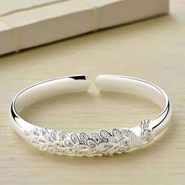 Bangle 925 sterling silver elegant Peacock opening screen bracelet Bangles for women fashion party wedding Accessories Jewellery gift 231005