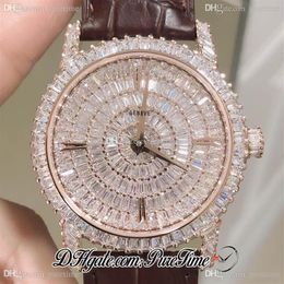 DMF Traditionnelle 82760 000G Miyota 9015 Automatic Mens Watch Full Paved Diamonds Dial Rose Gold Brown Leather Edition Puret219S