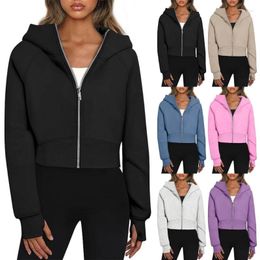 Women's Hoodies Women Fleece Lined Full Up Cropped Hoodie Sweatshirt Casual Fall Long Sleeve Hooded Crop Top With Thumb Hole