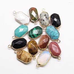 Pendant Necklaces Natural Semi Precious Stone Polygon Golden Plated Reiki Charms Crystal Agate Necklace DIY Jewellery Bracelets Making 12Pcs