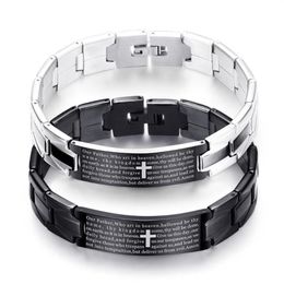 Bangle Holy Bible Cross Men Bracelet Black Stainless Steel Watch Strap Silvering Plating Jewellery Gift For Women242x