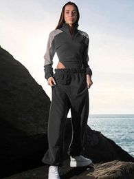 Women's Two Piece Pants Apprabant Bodysuits Suit Turtleneck Long Sleeve Slim Fitting Bodysuit Fashion Street Spicy Girl Contrast Color