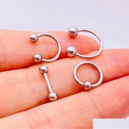 Nose Rings Studs 4Pcs/Lot Stainless Steel Nose Rings Stude Industrial Barbell Ear Bone Nails Lip Body Clip Hoop Women Septum Piercin Dhhyk