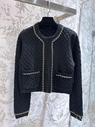 Women's Knits Cashmere Black Gold Chain High-end Round Neck Knitted Cardigan Jacket For Women