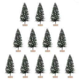 Christmas Decorations 12Pcs Lovely Mini Table Pine Trees With Wood Base Ornaments White
