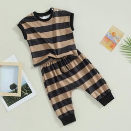 Clothing Sets Baby Boys Summer 2-Piece Outfit Striped Casual Short Sleeve T-Shirt And Elastic Drawstring Sweatpants Set