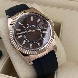 Luxury Men's Watch Brown Dial Rose Gold Bezel and Case High Quality Sapphire Glass Comfort Black Rubber Strap Automatic Mecha289F
