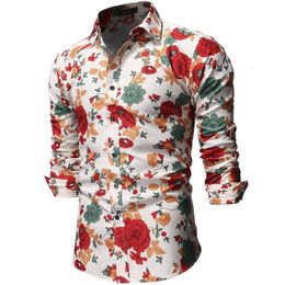 Hawaiian Shirt for Male Flower pattern Slim fit New Red Pink Men's Casual Floral Shirt Stay Long sleeve Blouse Men234A