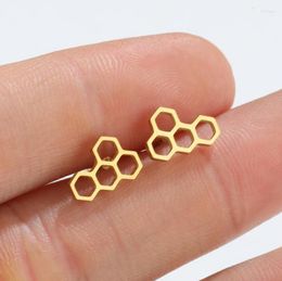 Stud Earrings 10pcs Simple Stainless Steel Honeycomb Pile For Girls