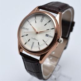 On auto date 40mm luxury quartz leather belt mens watches whole round Analogue men designer watch drop male wristwa255q