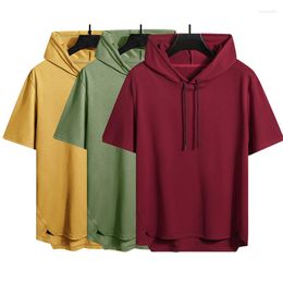 Men's T Shirts Half Sleeve Hooded Shirt Men Summer Korean Pullover Top Soft Loose T-shirt Streetwear Sleeveless Tops Fashion Clothing