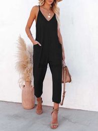 Women's Jumpsuits Rompers 2023 Summer Knitted Jumpsuit Women Black Sleeveless Jumpsuits Romper V Neck Casual Long Jumpsuit Overalls FeL231005