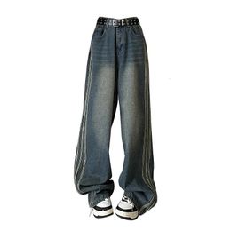Womens Jeans American High Street Stripe Design Wide Leg Y2K 90S Spicy Girl Oversize Loose Straight Casual Pants 231005