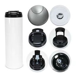 US Local warehouse 20oz regular sublimation tumbler straight skinny tumblers with black 2 in 1 lid carrying sippy lid stainless st175W