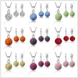 New Jewellery Sets 925 Sterling Silver pendant Austrian Crystal Pave Disco Ball Lever Back Earring Pendant Necklace Woman280M