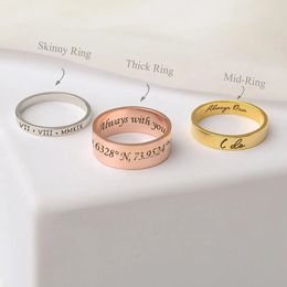 Wedding Rings Custom Word Inside Outside Engrave Ring Dainty Name Personalised Stacking Unisex Promise Memorial Anniversary Gifts 231005