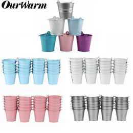 Mini Tinplate Metal Bucket Icing French Fries Tin Pails Wall Vertical Hanging Bucket Iron Holder Basket Colorful Y0305194S