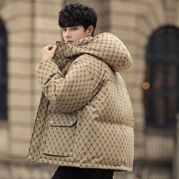 Men's Down Parkas Hooded Jacket Men 2023 Winter Fashion Man Short White Duck Warm Thicken Letter Print Coat Puffer Women 231005