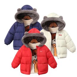 Casaco para baixo bebê meninos meninas roupas de algodão para baixo jaquetas criança inverno engrossar veludo casaco quente com capuz crianças roupas outwear 1-6yrs 231005