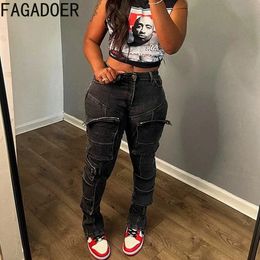 Women s Jeans FAGADOER Black Vintage Fashion Skinny Denim Pant High Waist Button Zip Pocket Trousers Casual Female Elastic Jean Bottoms 231005