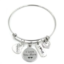 New Arrival Stainless Steel Bracelet Adjustable Wire Bangle Family Charms Bracelet Grandma Gifts Jewelry249E