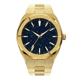 Wristwatches High Quality Men Fashion Frosted Star Dust Watch Stainless Steel 18K Gold Quartz Analog Wrist for 221025263p