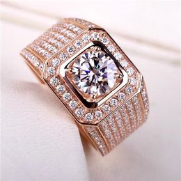 MOONROCY Wedding Rings Rose Gold Colour Jewellery for Men 2 Carats Crystal Big Size Rings Gift Drop Whole311u