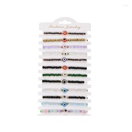 Strand 12Pcs/lot Colourful Eyes Beaded Elastic Bracelet Set Women Child Adjustable Rope Wristband Jewellery Gifts