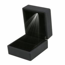 LED Lighted Gift Box Earring Ring Wedding Black Jewellery Display Packaging Lights255L