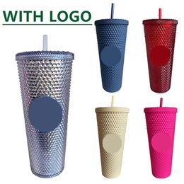 710ml Coffee Cup Summer Holiday Cold Water Mug Tumbler Cup With Straw Double Layer Plastic Durian Diamond Radiant Goddess Cups 210188e
