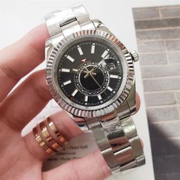 mens automatic Mechanical watches 42mm full stainless steel Swim wristwatches sapphire luminous SKY calendar watch Sub-dial work m319J