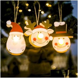 Christmas Decorations Christmas Decorations Santa Claus Wooden Glowing Pendant Door Wall Hanging Merry Board For Home Y1 Home Garden F Dhhna