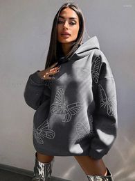 Women's Hoodies Apprabant Fashion Pullover Hooded Top Butterfly Diamond Autumn Trend Casual Vestile Loose Long Sleeve Sweatshirt