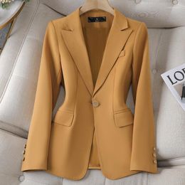 Women's Suits High Quality Yellow Coffee Black Ladies Single Clasp Blazer Jacket Women Female Solid Long Sleeve Business Work Wear Formal