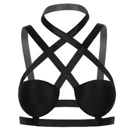 Sexy Ladies Women Halter Neck Strappy Harness Bra Top Punk Gothic Garter Lingerie Belt Suspenders Elastic Body Chest Bras296b