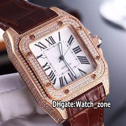 New Big 100XL 40mm WM502051 White Dial Automatic Mens Watch Rose Gold Diamond Case Brown Leather Strap Sport Watches Watch Zone 2 2689