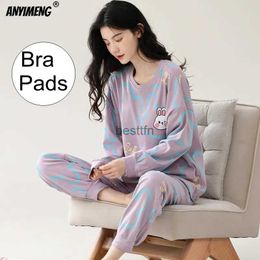 Women's Sleep Lounge M-5XL Spring Autumn Long Sleeves Women Pajamas Cotton Chest Padded Sleepwear Korean Pijamas Girls Homewear Plus Size NightwearL231005