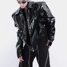 Couro masculino falso couro novidade tecnologia falso couro bomber jaqueta hip hop y2k estilo streetwear outono inverno casacos masculinos 230928
