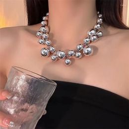 Choker Amorcome Punk Metal Round Balls Necklace For Women Vintage Necklaces Rock Hip Hop Gothic Short Chains Jewelry Accessories